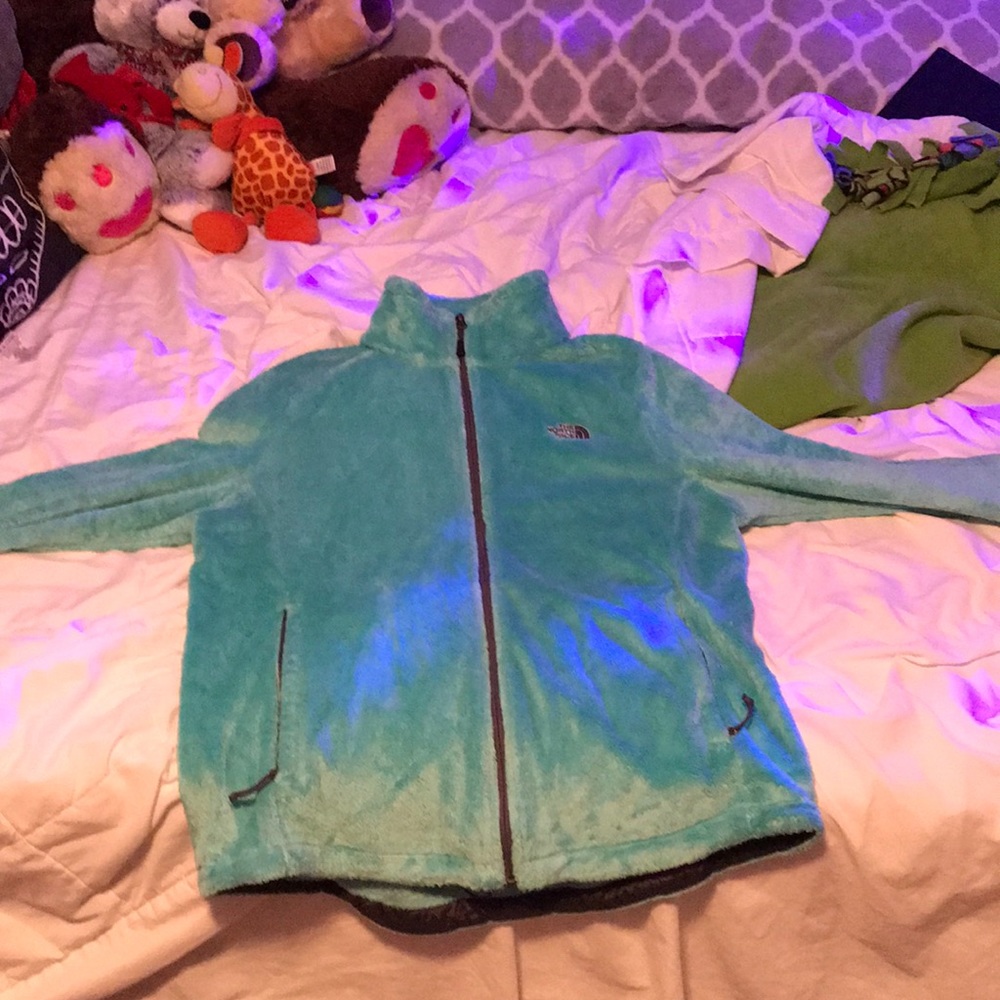 Teal north face zip up
